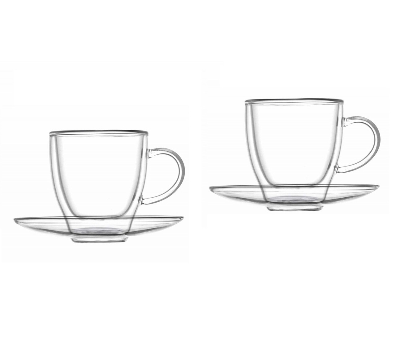 Set 2 cesti cu farfurie, perete dublu, Brandani, 100 ml, 6x7 cm, sticla - imagine 3